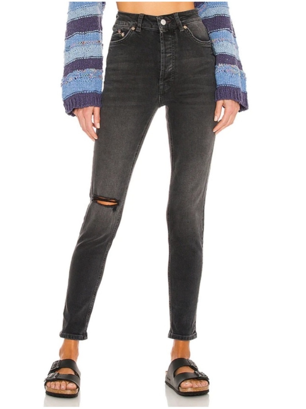 Free People Zuri High Rise Mom Jeans Washed Black Size 26